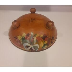 Vintage Robinhood Ware 3 footed Wooden Handpainted Bowl Distressed